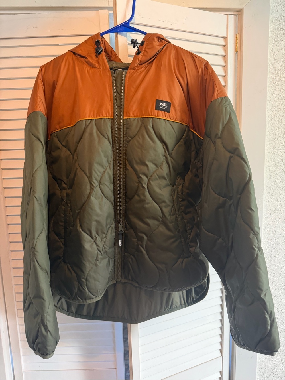 Vans Quilted Hooded Puffer Jacket in Olive & Rust